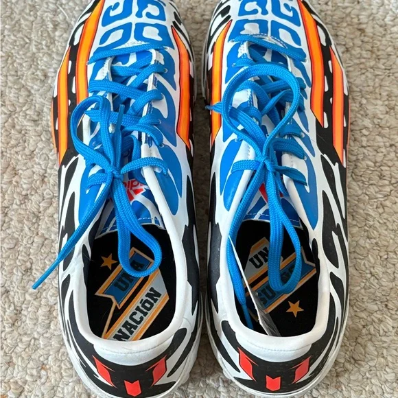 Adidas Messi Blue and Orange Patterned Cleats Mens Size 10 - Picture 5 of 5